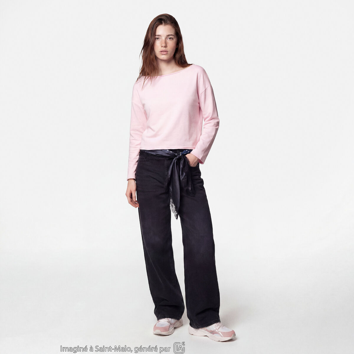 Sweat oversize cropped col bateau rose clair