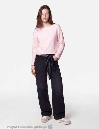 Sweat oversize cropped col bateau rose clair