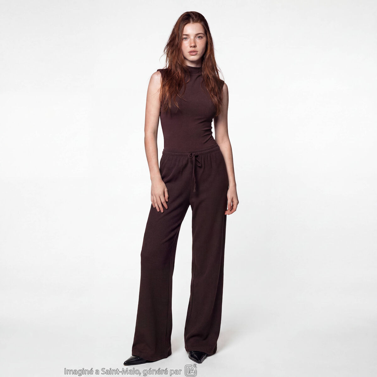 Pantalon large taille standard marron fonc&eacute; ado