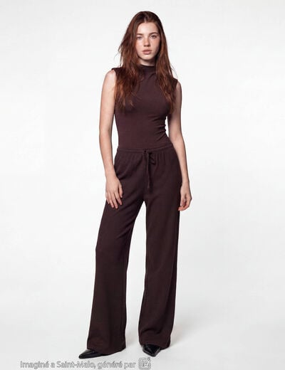 Pantalon large taille standard marron fonc&eacute; ado