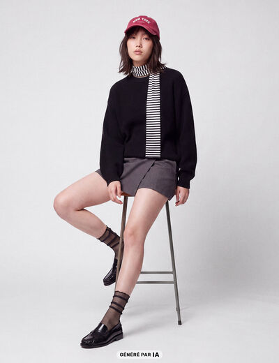 Pull oversize col rond manches longues noir