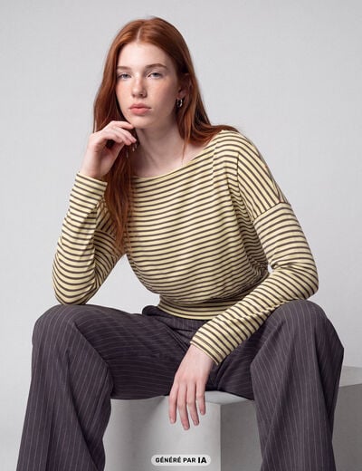 Top col bateau manches longues jaune citron