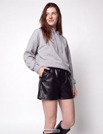 Short taille haute en similicuir noir