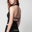 Top ajust&eacute; cropped d&eacute;collet&eacute; dos noir ado