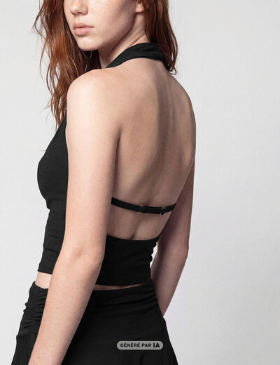 Top ajust&eacute; cropped d&eacute;collet&eacute; dos noir ado