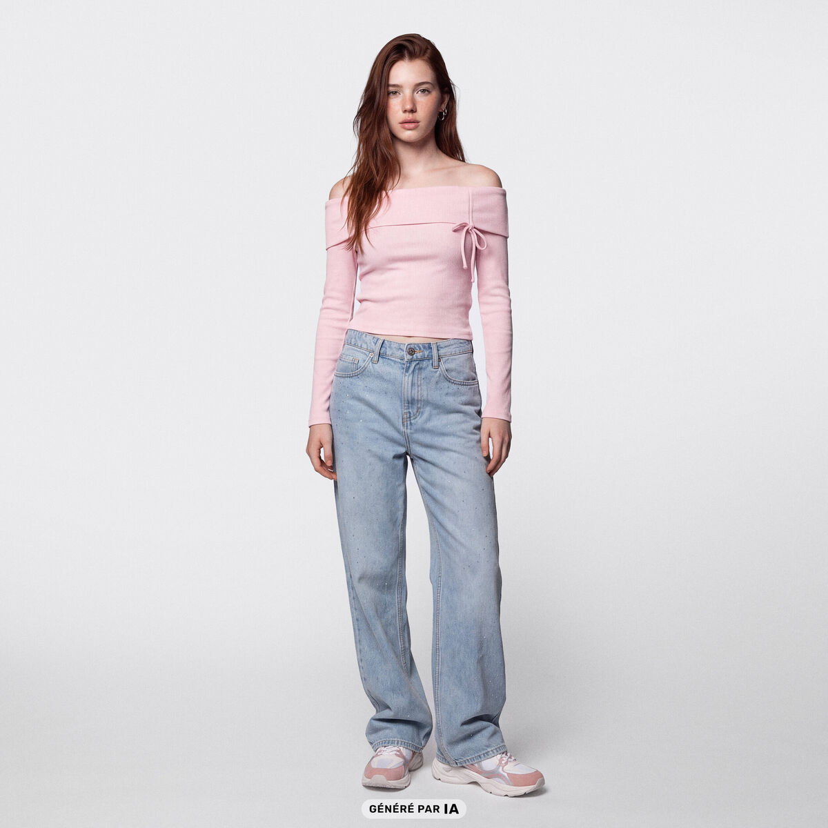 Top ajust&eacute; cropped manches longues rose clair