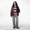 Veste oversize similicuir col biker bordeaux