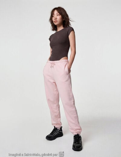Jogging bas resserr&eacute; taille standard rose clair ado