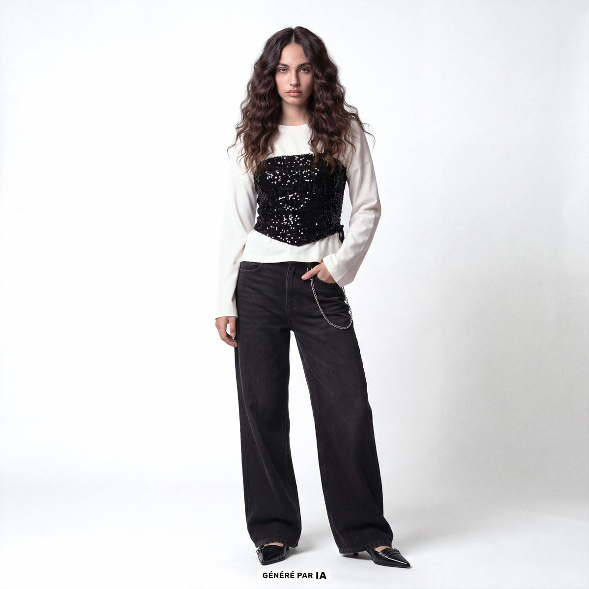 T-shirt cropped bas resserr&eacute; ecru