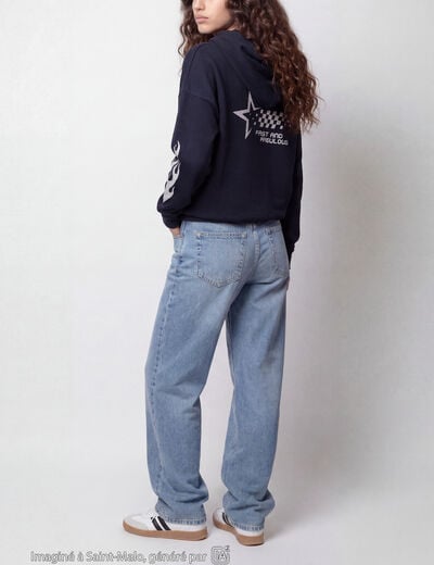 Sweat &agrave; capuche manches longues bleu marine