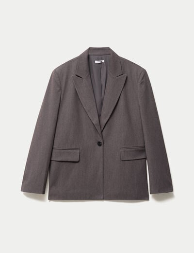 Veste col tailleur manches longues gris fonc&eacute;