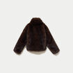 Manteau droit court fausse fourrure marron fonc&eacute;