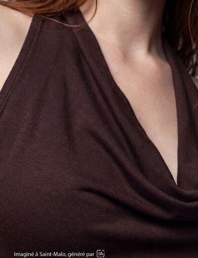Top ajust&eacute; cropped d&eacute;collet&eacute; dos marron fonc&eacute;