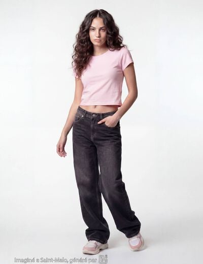 T-shirt ajust&eacute; col rond manches courtes rose ado