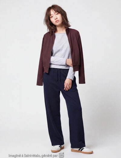 Gilet droit cropped col montant marron fonc&eacute;