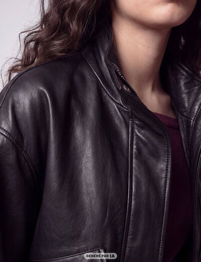 Veste oversize similicuir col biker noir