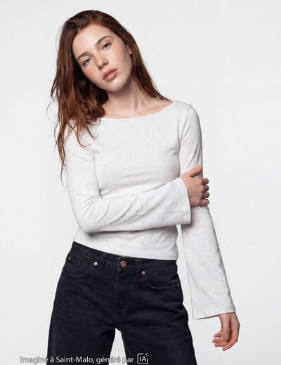 T-shirt cintr&eacute; col rond manches longues blanc