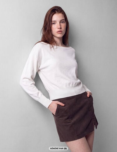 Pull oversize col bardot manches longues blanc