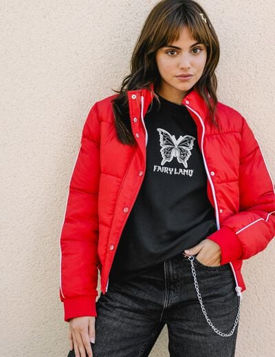 Doudoune droite cropped col montant rouge