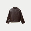 Blouson oversize court similicuir marron fonc&eacute;