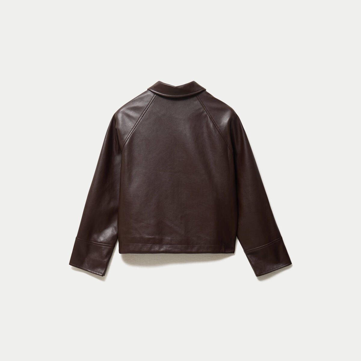 Blouson oversize court similicuir marron fonc&eacute;