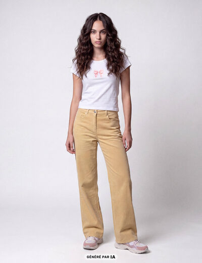 Pantalon bootcut en velours jaune pastel