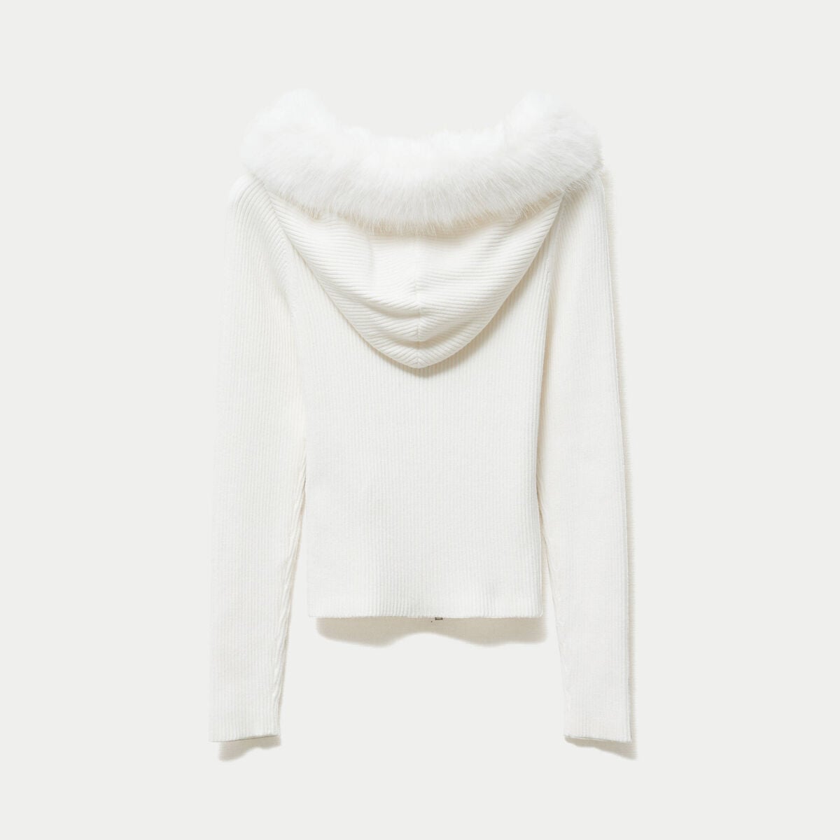 Gilet cintr&eacute; fausse fourrure &agrave; capuche ecru