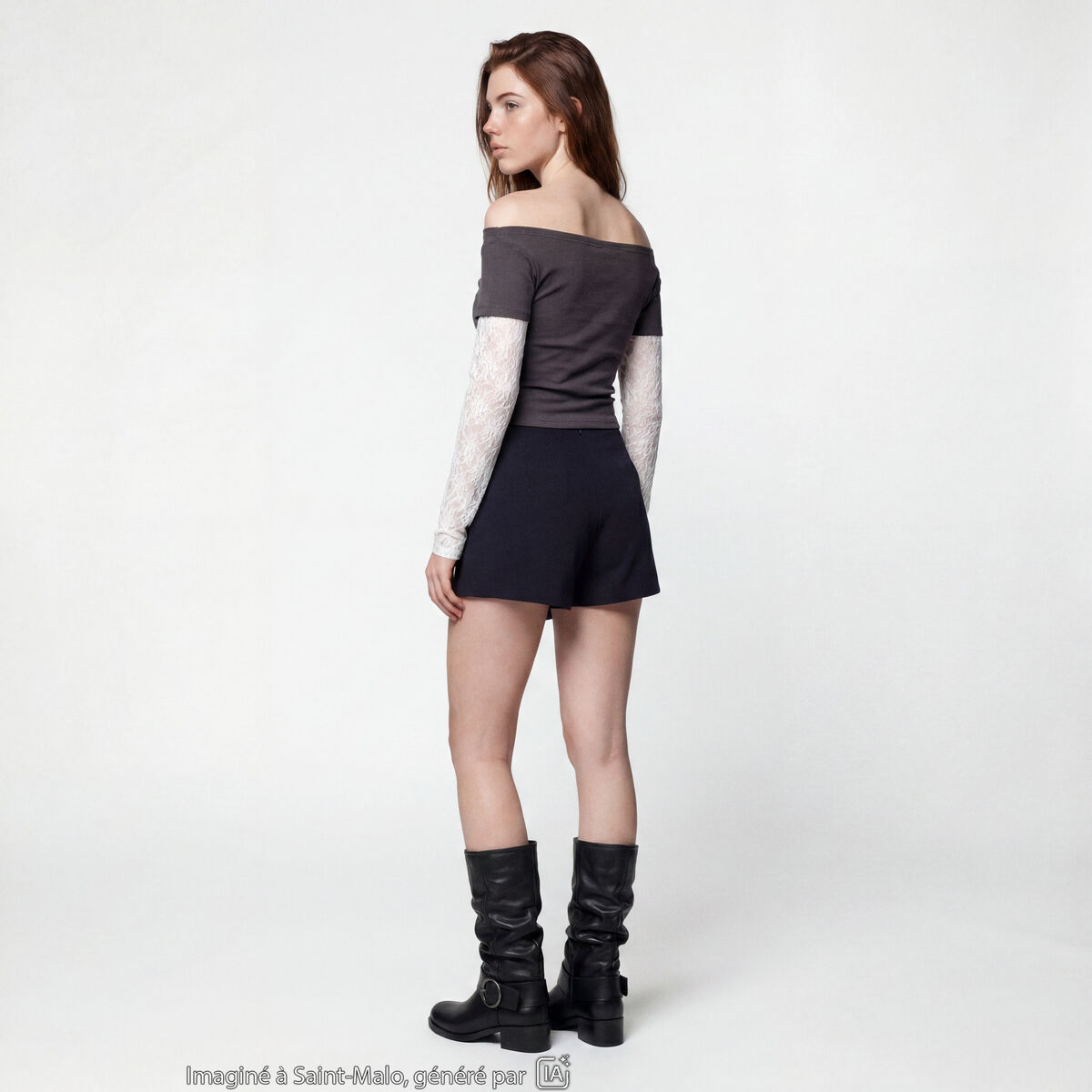 Jupe-short taille haute avec ceinture noir