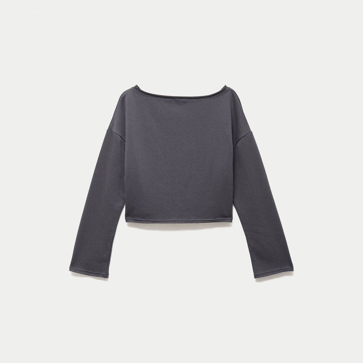 Sweat oversize cropped col bateau gris