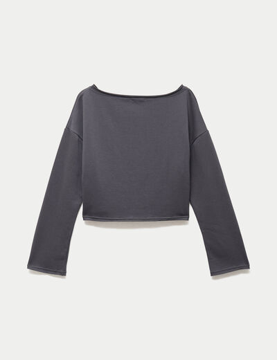 Sweat oversize cropped col bateau gris