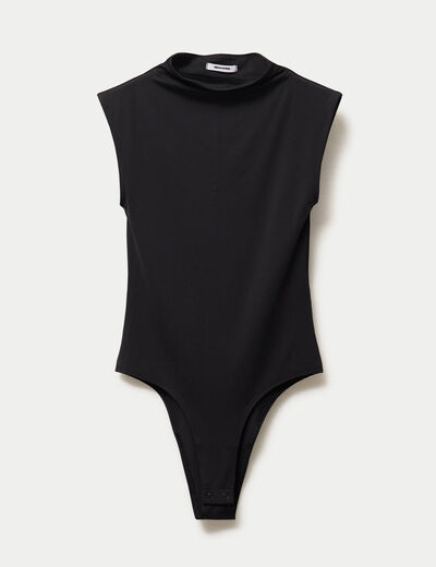 Body ajust&eacute; sans manches col montant noir
