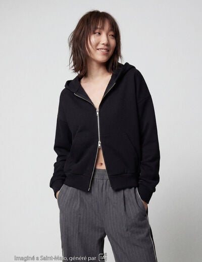Sweat oversize court &agrave; capuche noir ado