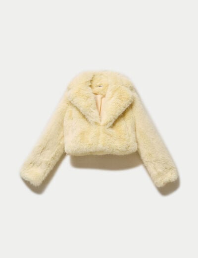 Manteau droit cropped fausse fourrure jaune clair