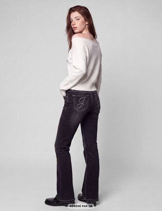Jean Zoe bootcut taille basse broderie denim noir