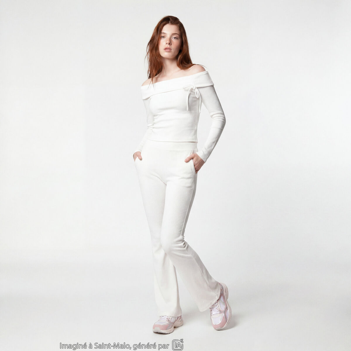 Pantalon flare stretch taille standard ecru