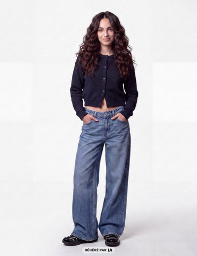 Gilet ajust&eacute; cropped manches longues bleu marine