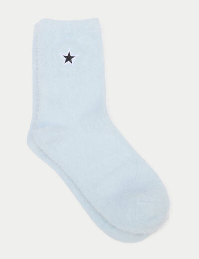 Chaussettes duveteuses bleu ciel