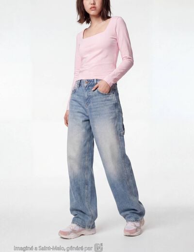 Jean loose taille standard denim bleach ado