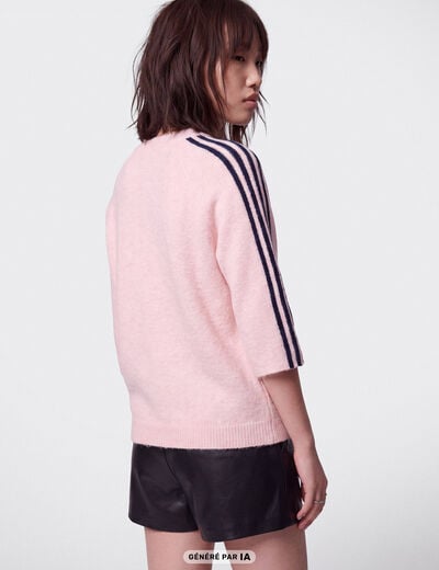 Pull col rond manches 3/4 rose clair
