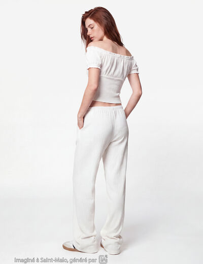 Pantalon large taille standard ecru