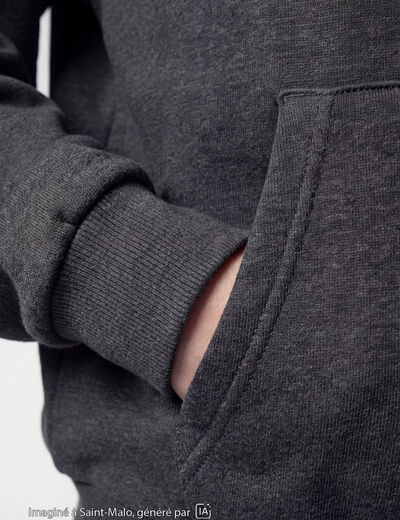 Sweat &agrave; capuche manches longues gris
