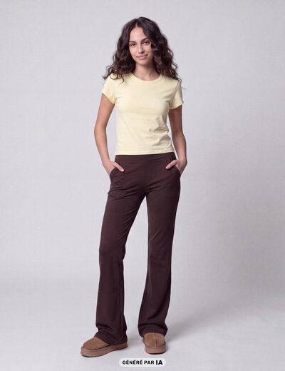 Leggings bootcut taille haute stretch marron fonc&eacute;