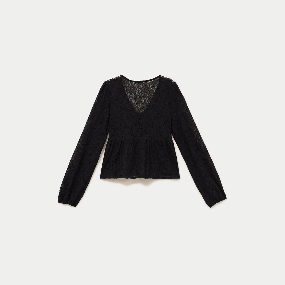 Chemise cintr&eacute;e dentelle col rond noir ado