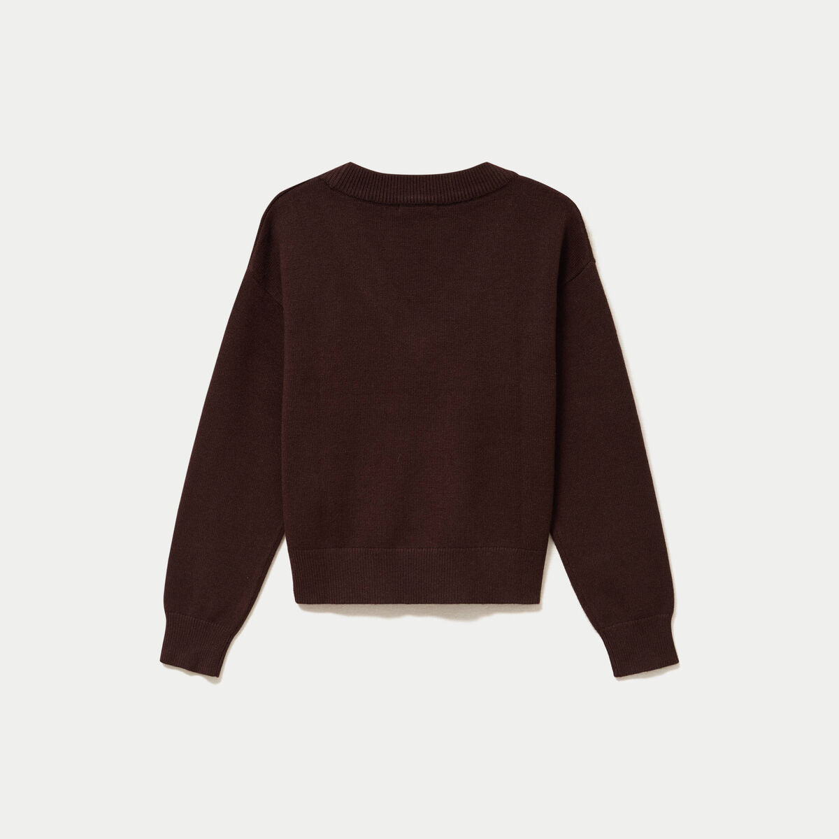 Pull ajust&eacute; d&eacute;collet&eacute; manches longues marron fonc&eacute;