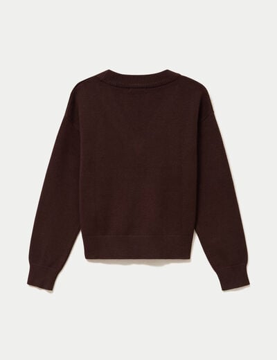 Pull ajust&eacute; d&eacute;collet&eacute; manches longues marron fonc&eacute;