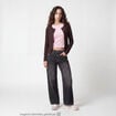 Gilet ajust&eacute; col rond manches longues marron fonc&eacute;