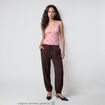Pantalon large en cr&ecirc;pe taille standard marron fonc&eacute;