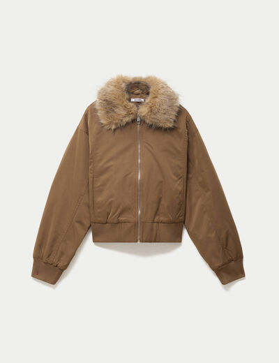 Bomber oversize court fausse fourrure taupe