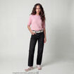 Pull col rond manches courtes rose