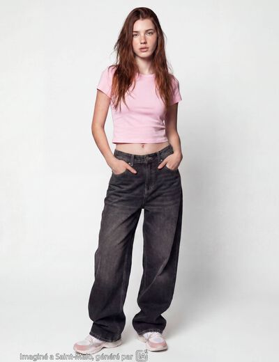 Jean loose taille basse denim noir ado